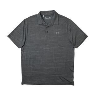 Under Armour Polo Shirt Mens L Graphite Loose Heatgear Striped Performance Golf